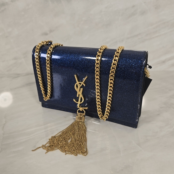 Yves Saint Laurent Small Kate Blue Glitter Crossbody Bag - Picture 2 of 11